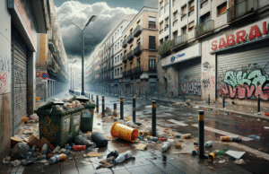 Problemas de limpieza urbana en Talavera: papeleras rotas y señales de abandono en las calles