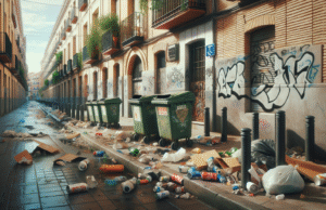 Problemas de limpieza y abandono urbano en Talavera: papeleras rotas y suciedad a la vista