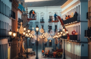 Inicio de la instalación del alumbrado navideño en Talavera promete una ciudad más iluminada y festiva en 2024