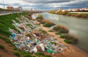 Basura oculta sale a la luz tras labores de desbroce en la ribera del río Tajo en Talavera