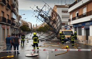 Fuerte viento derriba antena y obliga al cierre temporal de la calle Alfares en Talavera
