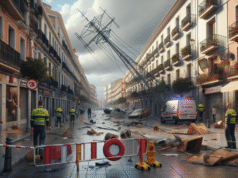 Fuerte viento derriba una antena y provoca el corte de la calle Alfares en Talavera de la Reina