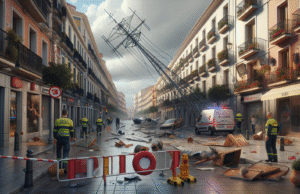 Fuerte viento derriba una antena y provoca el corte de la calle Alfares en Talavera de la Reina