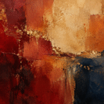 Ilustración editorial abstracta en tonos rojos y ocres